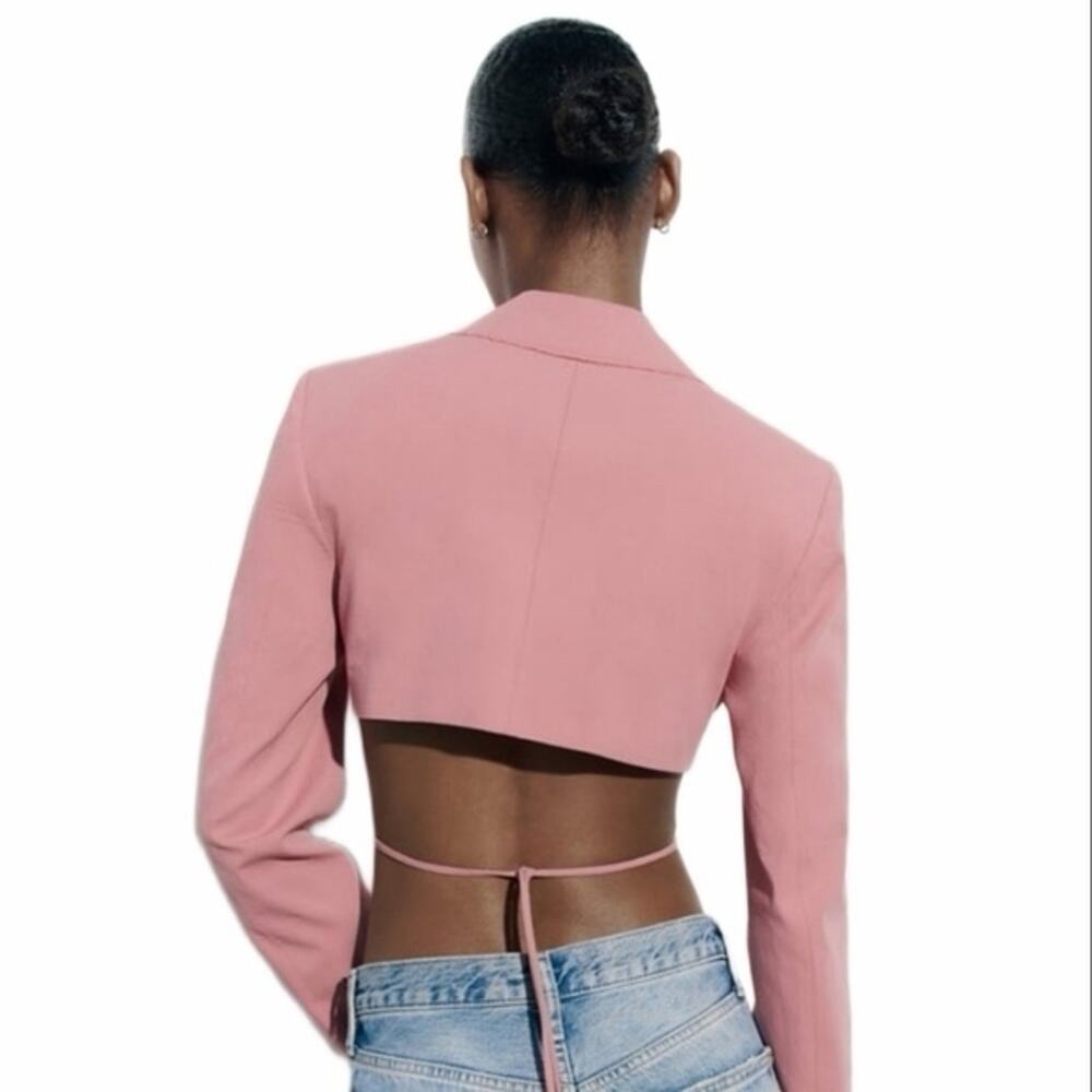 Zara Women’s Cropped Balconette Blazer Faded Pink Size XS Like New - Picture 2 of 7